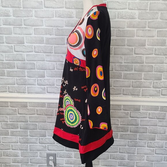 Bella Carra Knit Dress Embroidered Patchwork Boho Art to Wear Whimsical S/M - Picture 2 of 9